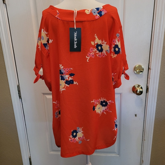 New Modcloth Blouse Red Floral Rockabilly Retro Summer Top Size 3X  3XL - Picture 5 of 8